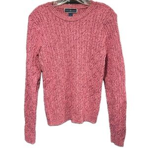 Pink cotton cable knit pullover sweater